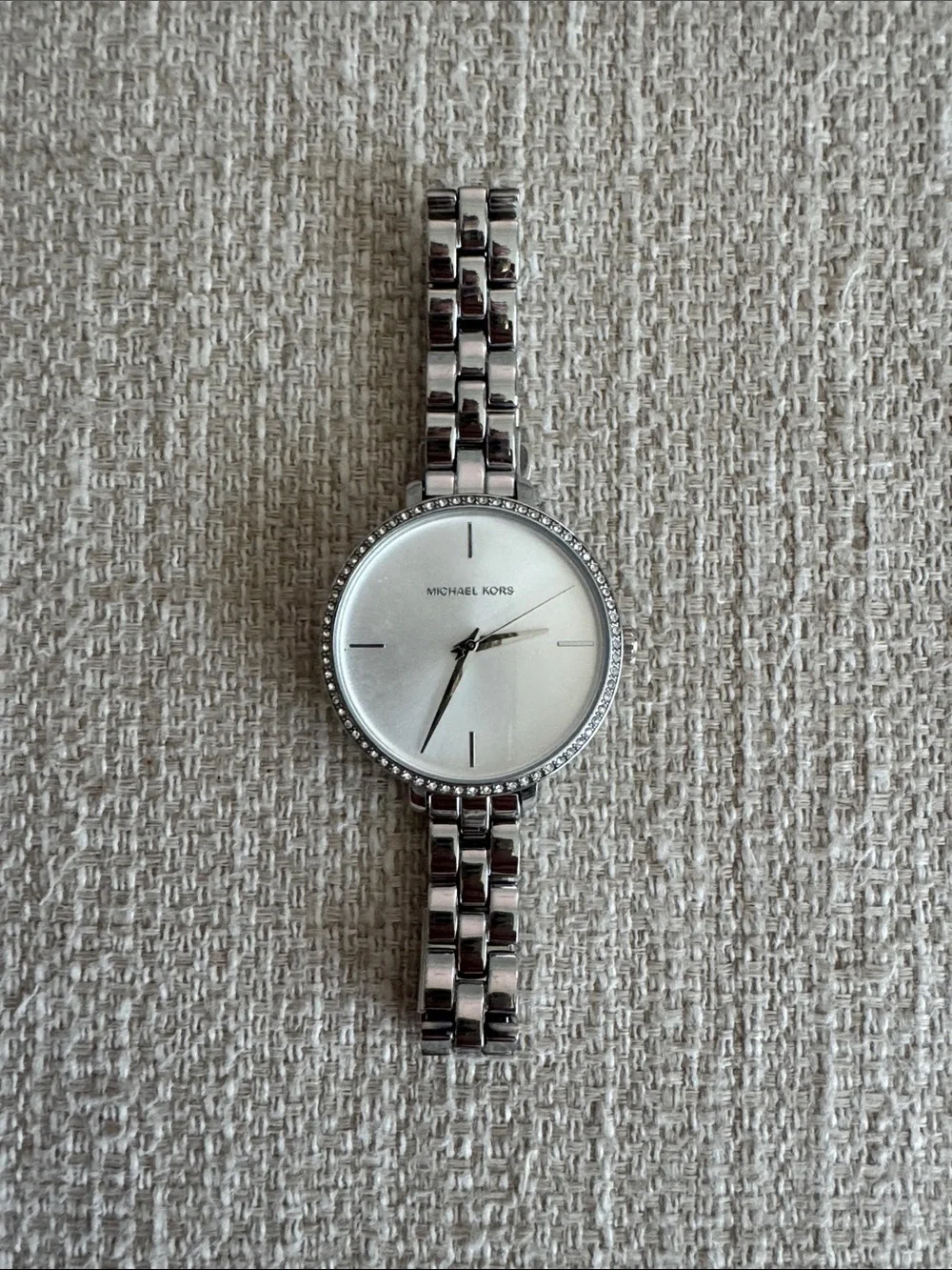 Michael Kors Silver and White Crystal-Trim Bracelet Watch